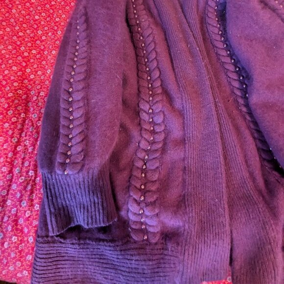 Vintage Angora Sweater Cardigan Jacket Open Front Boho Pearl Braid - Picture 4 of 8